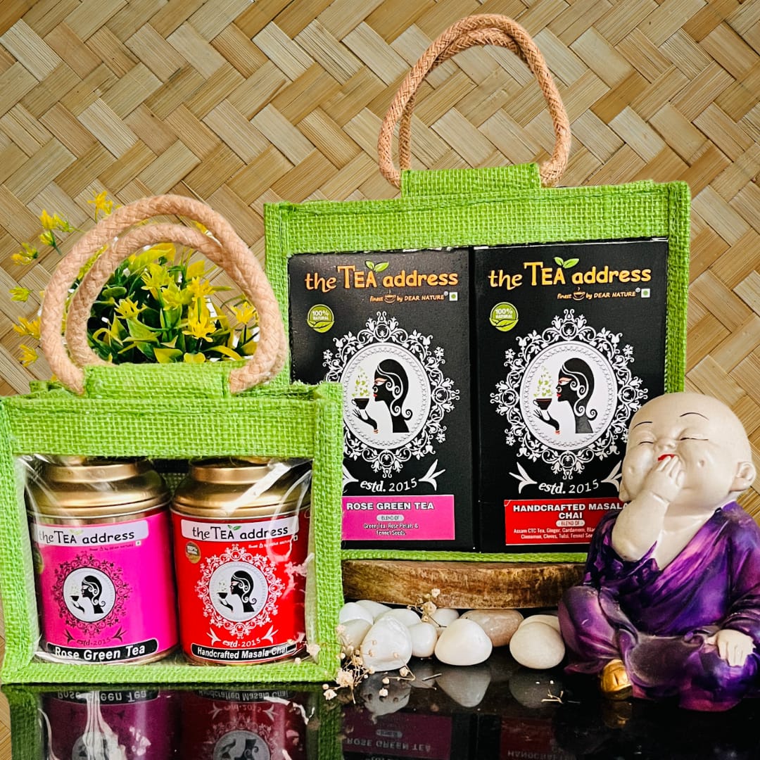 eco jute bag gift packs of tea